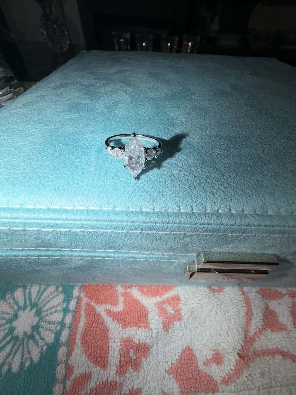 Marquise Cut Moissanite Engagement Ring with GRA Certification size 9